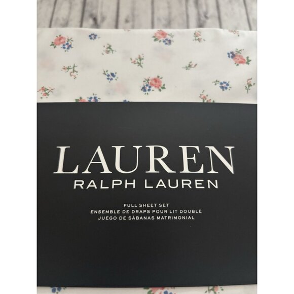 NEW 4pc Ralph Lauren Full Sheet Set Cottage Petite Florals Blue & Pink Roses - Picture 2 of 7
